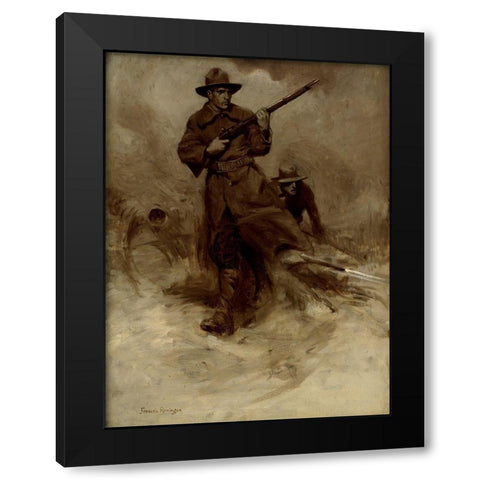 Spanish-American War Soldiers in Action Black Modern Wood Framed Art Print with Double Matting by Remington, Frederic