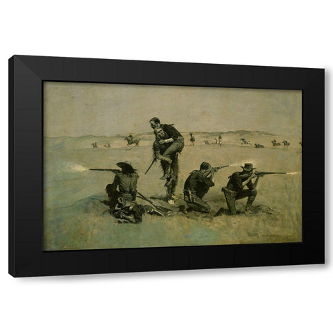 The Last Stand Black Modern Wood Framed Art Print with Double Matting by Remington, Frederic