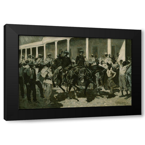 The Return of Gomez to Havana Black Modern Wood Framed Art Print with Double Matting by Remington, Frederic
