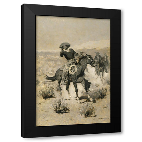Days on the Range Black Modern Wood Framed Art Print with Double Matting by Remington, Frederic