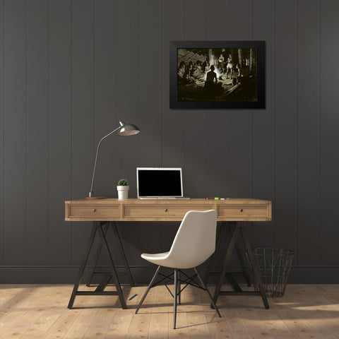 French Explorers Council with the Indians Black Modern Wood Framed Art Print by Remington, Frederic