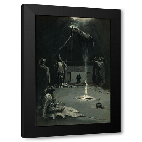 Indian Fire God-The Going of the Medicine-Horse Black Modern Wood Framed Art Print with Double Matting by Remington, Frederic