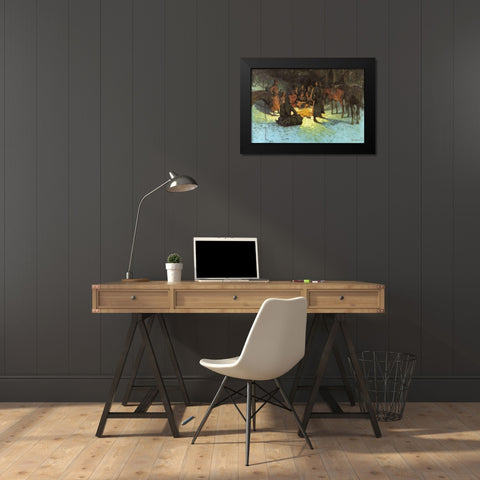 A Halt in the wilderness Black Modern Wood Framed Art Print by Remington, Frederic