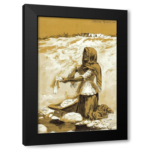 Mexican Woman Washing-1890 Black Modern Wood Framed Art Print by Remington, Frederic