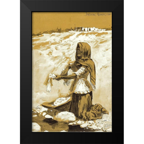 Mexican Woman Washing-1890 Black Modern Wood Framed Art Print by Remington, Frederic