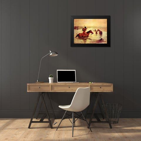 In Retreat Across a Stream Black Modern Wood Framed Art Print by Shreyvogel, Charles