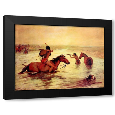 In Retreat Across a Stream Black Modern Wood Framed Art Print by Shreyvogel, Charles