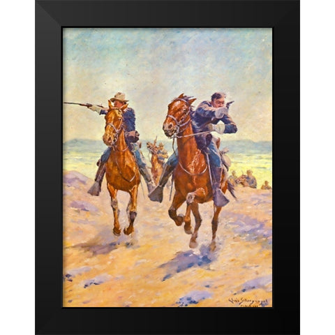 Troopers in Pursuit Black Modern Wood Framed Art Print by Shreyvogel, Charles