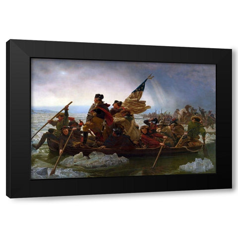 Washington Crossing the Delaware Black Modern Wood Framed Art Print with Double Matting by Leutze, Emanuel