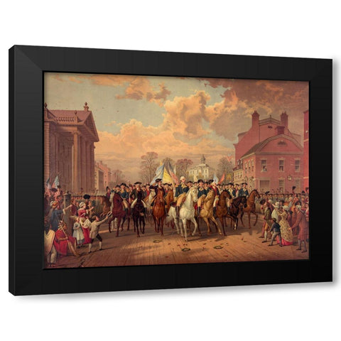 Washington reclaiming New York on Evacuation Day Nov 25th 1783 Black Modern Wood Framed Art Print with Double Matting by Historical Print
