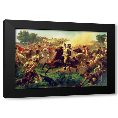 Washington Rallying the Troops at Monmouth Black Modern Wood Framed Art Print with Double Matting by Leutze, Emanuel