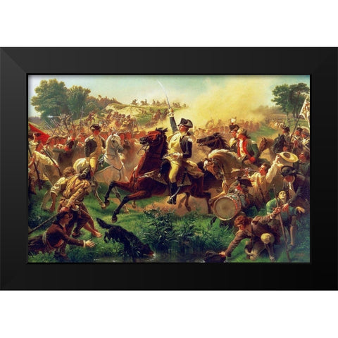 Washington Rallying the Troops at Monmouth Black Modern Wood Framed Art Print by Leutze, Emanuel