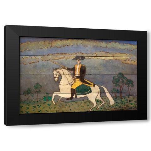 George Washington on a White Charger Black Modern Wood Framed Art Print by American Folk Artist