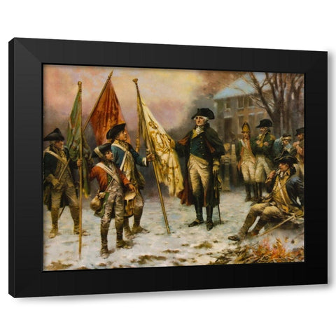 Washington inspecting the captured colors after the battle of Trenton Black Modern Wood Framed Art Print by Moran, Percy