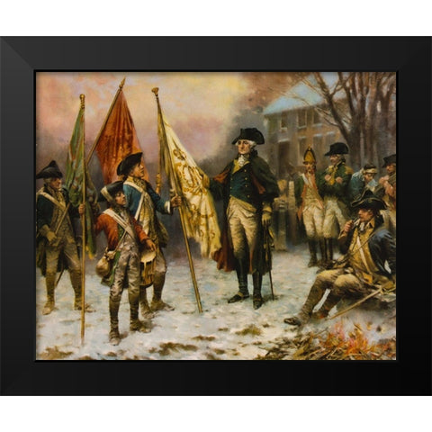 Washington inspecting the captured colors after the battle of Trenton Black Modern Wood Framed Art Print by Moran, Percy