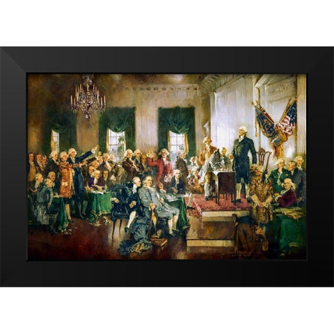 Scene at the Signing of the Constitution of the United States Black Modern Wood Framed Art Print by Christy, Howard Chandler