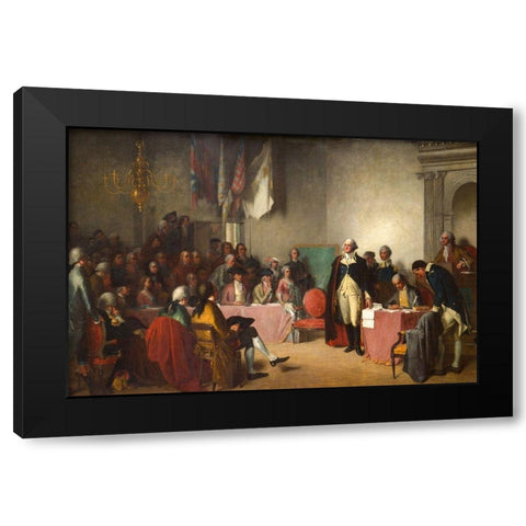 Washington Resigning His Commission 1859 Black Modern Wood Framed Art Print by White, Edwin
