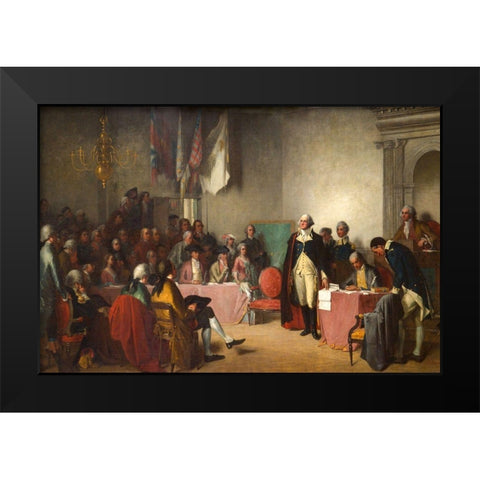 Washington Resigning His Commission 1859 Black Modern Wood Framed Art Print by White, Edwin