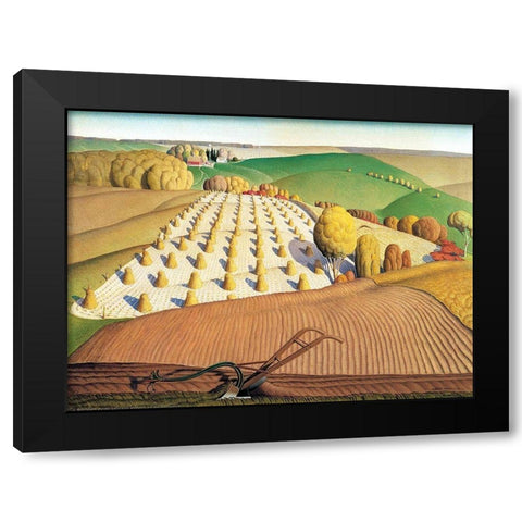 Fall Plowing Black Modern Wood Framed Art Print with Double Matting by Wood, Grant