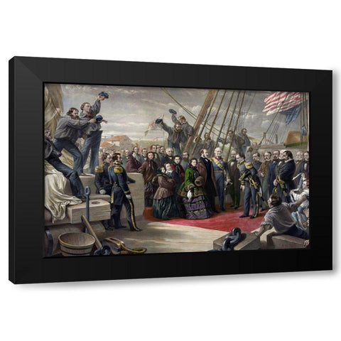The visit of her majesty Queen Victoria to the Arctic ship Resolute Black Modern Wood Framed Art Print with Double Matting by Simpson, William