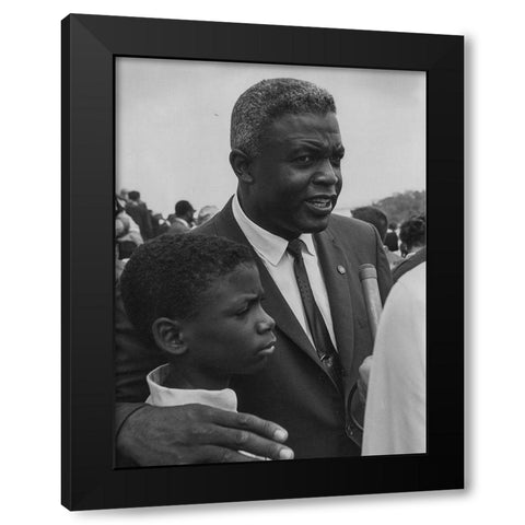 Former National Baseball League player-Jackie Robinson with his son Black Modern Wood Framed Art Print with Double Matting by U.S. Archives