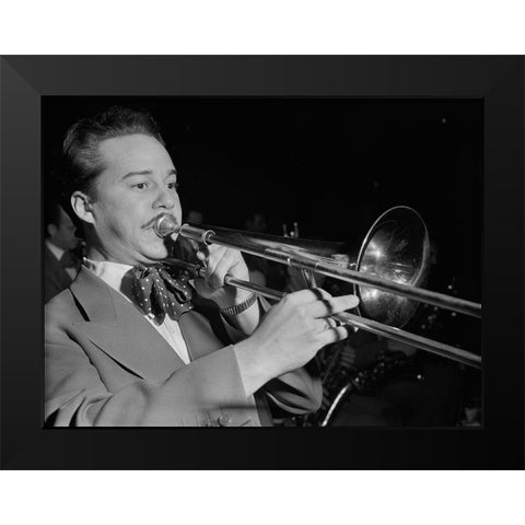 Jazz trombonist Eddie Bert 1947 Black Modern Wood Framed Art Print by Gottlieb, William