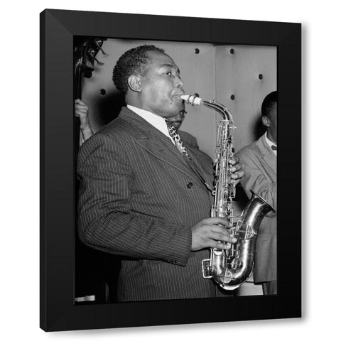 Charlie Parker in the Three Deuces of New York 1947 Black Modern Wood Framed Art Print by Gottlieb, William