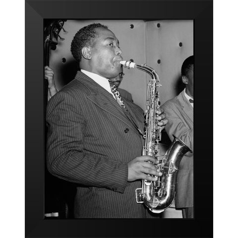 Charlie Parker in the Three Deuces of New York 1947 Black Modern Wood Framed Art Print by Gottlieb, William