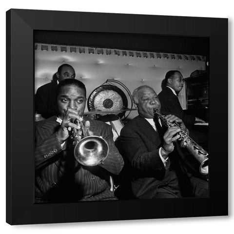 Freddie Moore-Hot Lips Page-Sidney Bechet New York 1947 Black Modern Wood Framed Art Print with Double Matting by Gottlieb, William