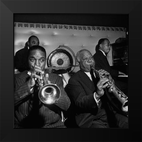 Freddie Moore-Hot Lips Page-Sidney Bechet New York 1947 Black Modern Wood Framed Art Print by Gottlieb, William