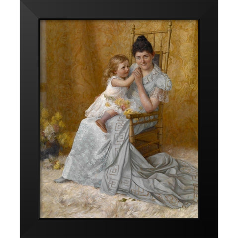 Portrait of Martha Wysor Marsh and Son John Edwin Black Modern Wood Framed Art Print by Adams, John Ottis
