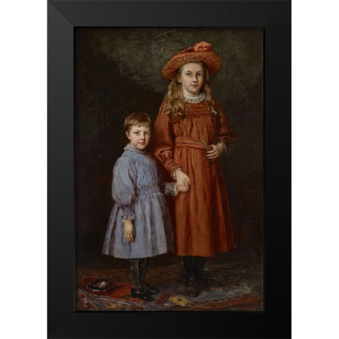 The Pierce Children Black Modern Wood Framed Art Print by Steele, Theodore Clement