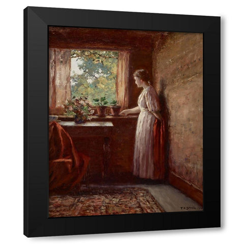 The Girl by the Window Black Modern Wood Framed Art Print by Steele, Theodore Clement
