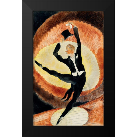 In Vaudeville-Acrobatic Male Dancer with Top Hat Black Modern Wood Framed Art Print by Demuth, Charles