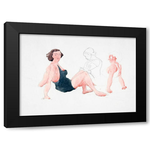 Three Women On the Beach-Provincetown Black Modern Wood Framed Art Print by Demuth, Charles