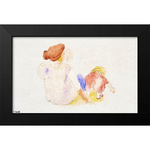 Woman with Child in Red Suit Black Modern Wood Framed Art Print by Demuth, Charles