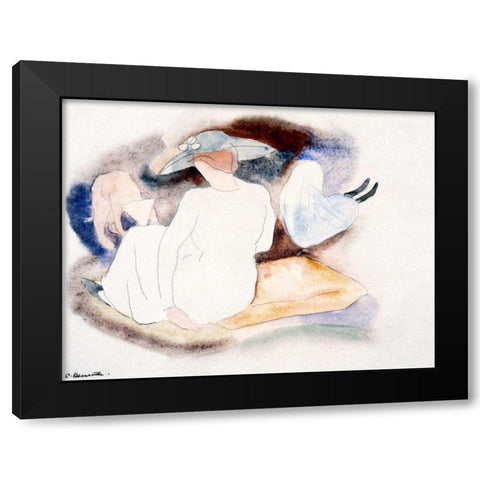 Woman with Hat and 2 Figures Black Modern Wood Framed Art Print with Double Matting by Demuth, Charles