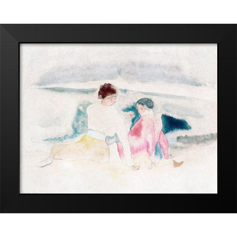 Two Women and Boats Black Modern Wood Framed Art Print by Demuth, Charles
