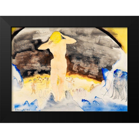 Count Muffats First View of Nana at the Theatre Black Modern Wood Framed Art Print by Demuth, Charles