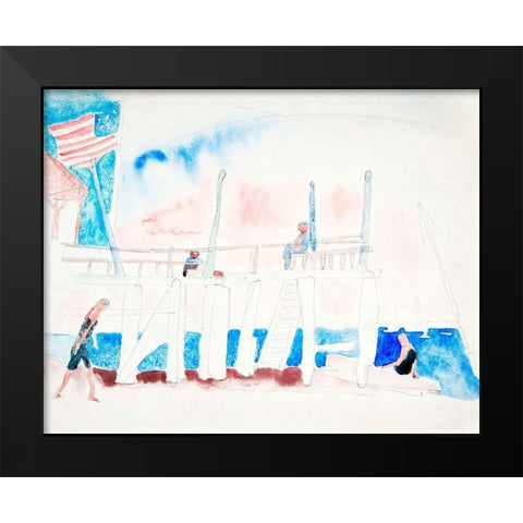 Pier With Four Figures Black Modern Wood Framed Art Print by Demuth, Charles