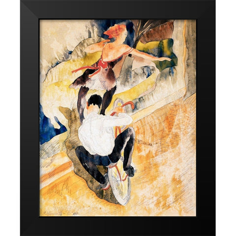 Bicycle Acrobats Black Modern Wood Framed Art Print by Demuth, Charles