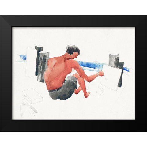 The Artist on the Beach Sketching Black Modern Wood Framed Art Print by Demuth, Charles