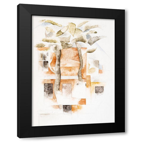 Bermuda-Houses Seen Through Trees Black Modern Wood Framed Art Print by Demuth, Charles