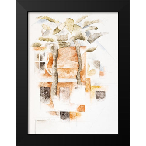 Bermuda-Houses Seen Through Trees Black Modern Wood Framed Art Print by Demuth, Charles