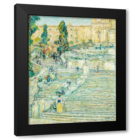 The Spanish Stairs-Rome Black Modern Wood Framed Art Print with Double Matting by Hassam, Childe