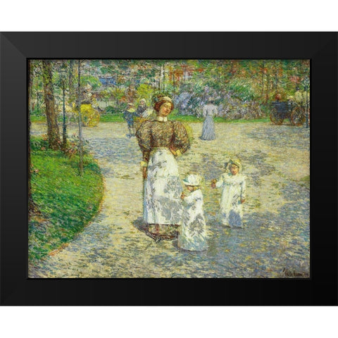 Spring in Central Park Black Modern Wood Framed Art Print by Hassam, Childe