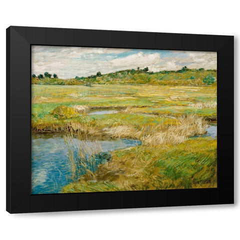 The Concord Meadow Black Modern Wood Framed Art Print with Double Matting by Hassam, Childe