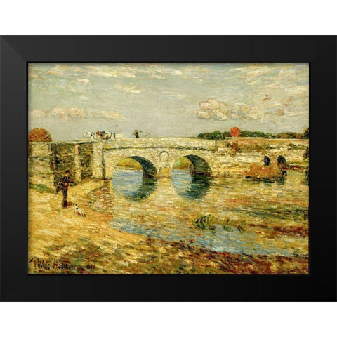 Bridge Over the Stour Black Modern Wood Framed Art Print by Hassam, Childe