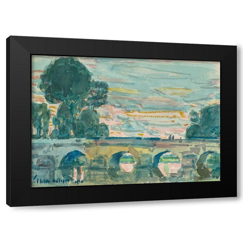 The Bridge at Grez Black Modern Wood Framed Art Print by Hassam, Childe