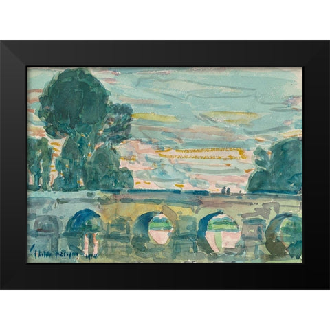 The Bridge at Grez Black Modern Wood Framed Art Print by Hassam, Childe